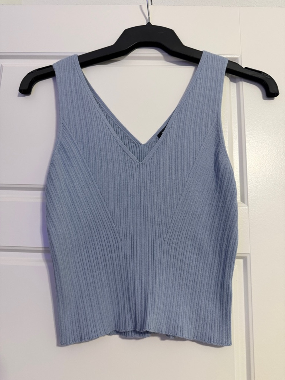 Express Light Blue Ribbed V-Neck Tank Top